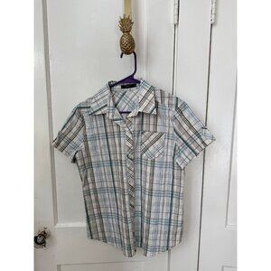 BOSCH women’s size 40 medium plaid short sleeve shirt